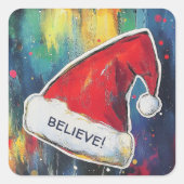 絵を描Santa Hat onフェスティバルナイトバックグラウンド スクエアシール (正面)