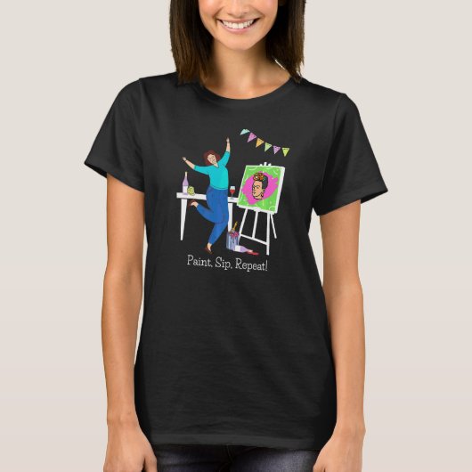 絵を描Sipリピ絵を描ーパーティー女子の夜おもしろい Tシャツ (正面)