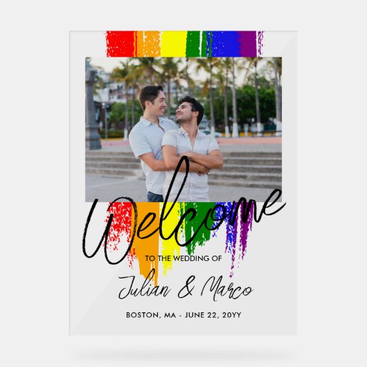 絵を描Strokes Photo LGBTQ結婚's Welcome アクリルサイン (正面)