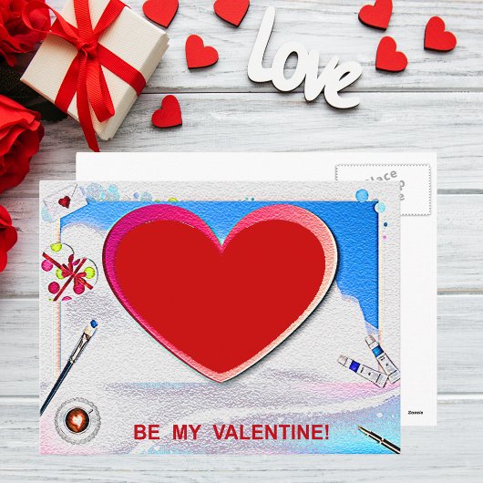 絵を描Valentineハート写真の追加 シーズンポストカード
