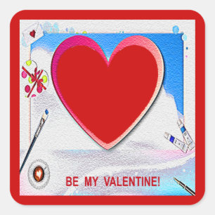 絵を描Valentineハート写真の追加 スクエアシール