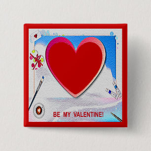 絵を描Valentineハート写真の追加 缶バッジ