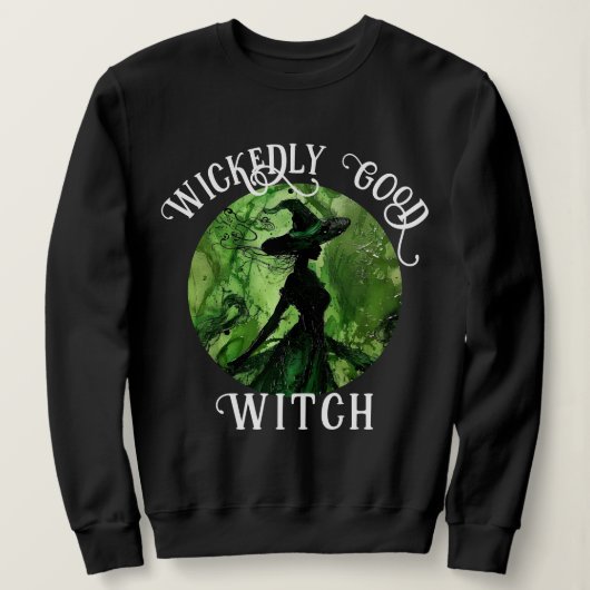 絵を描Wickly Good Witch Green & Black スウェットシャツ (デザイン正面)