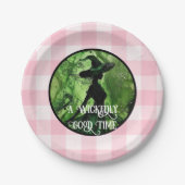 絵を描Wickly Good Witch Pink & Green Gingham ペーパープレート (正面)