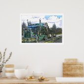 絵を運転する緑の貨物トラックのハイウェー ポスター (キッチン)