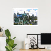 絵を運転する緑の貨物トラックのハイウェー ポスター (ホームオフィス)