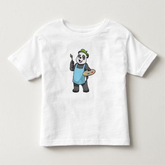 絵師としてのパンダとブラシ&カラー トドラーTシャツ (正面)