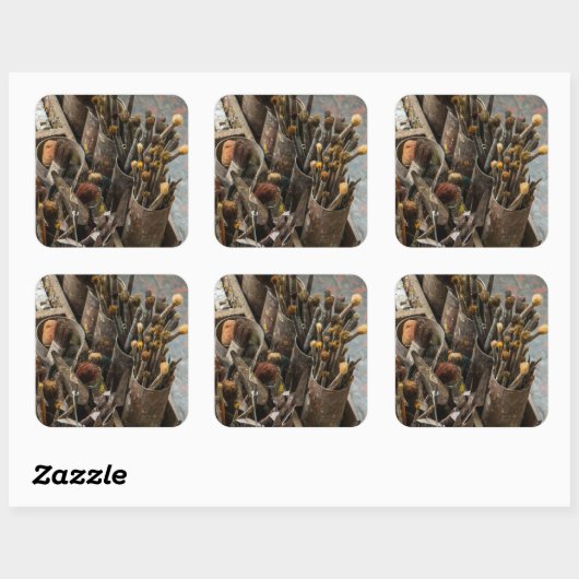 絵師絵を描筆と古木箱 スクエアシール (シート)