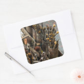 絵師絵を描筆と古木箱 スクエアシール (封筒)