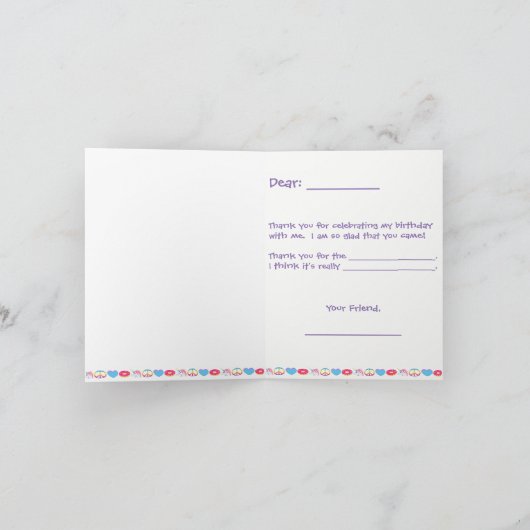 絵文字ありがとうご注意 – 平和、愛、ユニコーン、ドーナツ サンキューカード (内部)