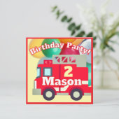 絵文字の消防車の誕生日パーティー 招待状 (スタンド正面)