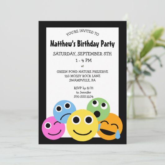 絵文字の絵文字バースデーパーティーの招待 招待状 (スタンド正面)