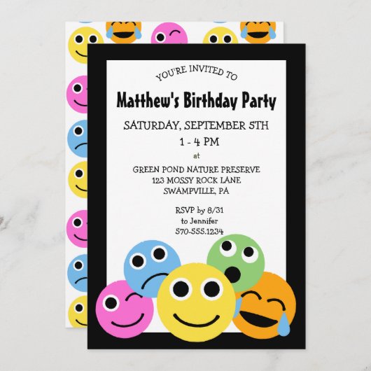 絵文字の絵文字バースデーパーティーの招待 招待状 (正面/裏面)