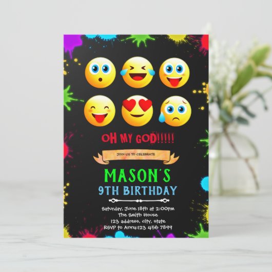 絵文字の誕生日パーティーの招待カード 招待状 (スタンド正面)