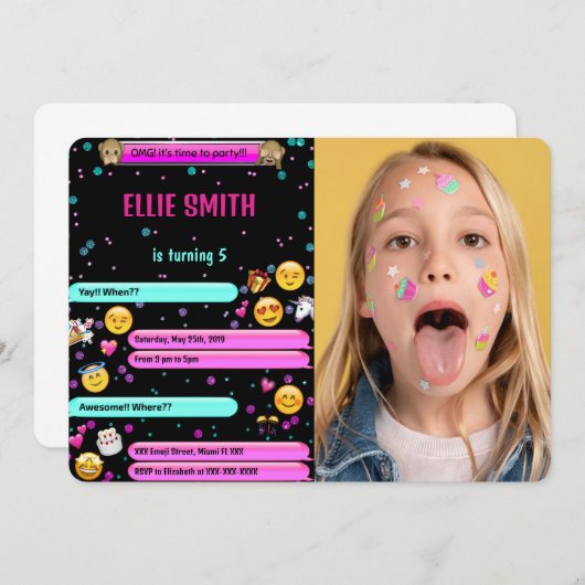 絵文字の誕生日写真招待状 招待状 (正面/裏面)
