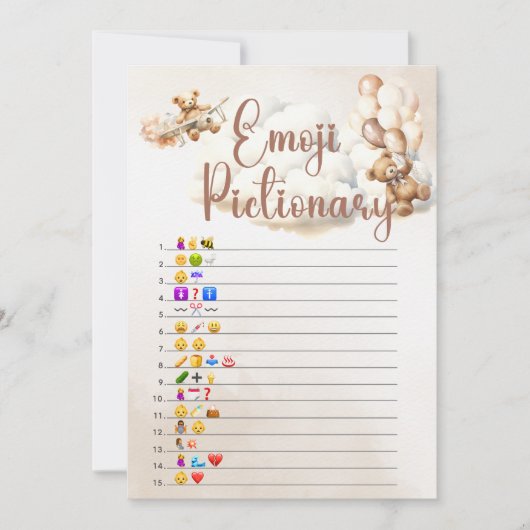 絵文字の赤ちゃんシャワーゲーム水彩熊 招待状 (正面)