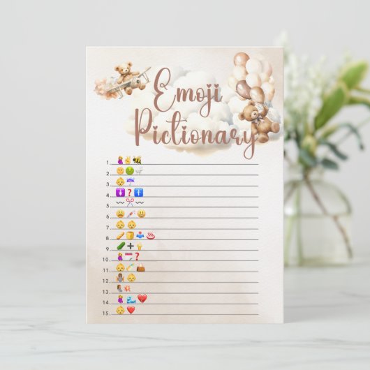 絵文字の赤ちゃんシャワーゲーム水彩熊 招待状 (スタンド正面)