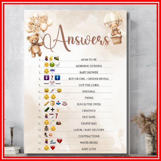 絵文字の赤ちゃんシャワーゲーム水彩熊 招待状