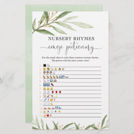 絵文字の赤ちゃんシャワーゲーム金ゴールド緑 (正面/裏面)