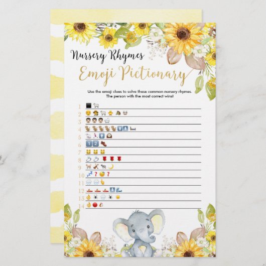 絵文字の赤ちゃんシャワーゲーム黄色い象 (正面/裏面)