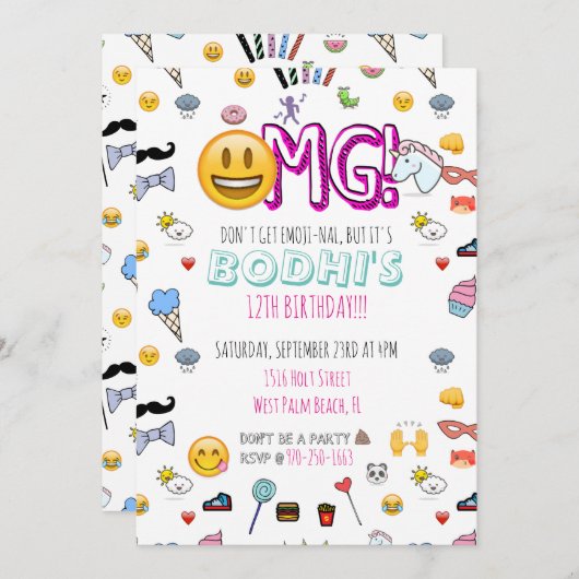 絵文字をテーマにしたパーティの招待状 招待状 (正面/裏面)