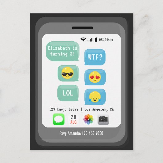 絵文字をテーマにした誕生日パーティー ポストカード (正面)