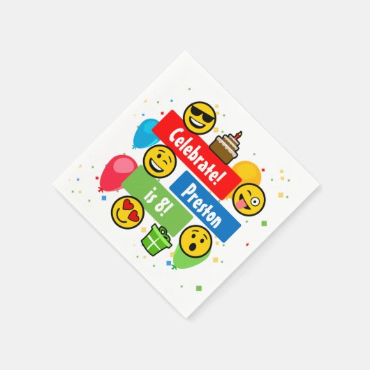 絵文字カラフル誕生日パーティーキッズまたは男の子カスタムたち スタンダードカクテルナプキン (角)