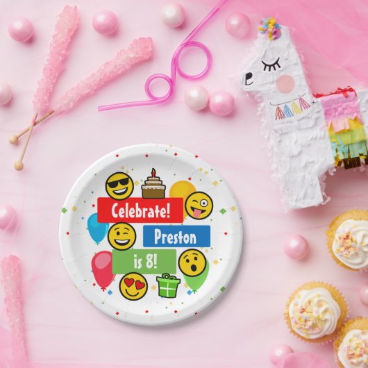絵文字カラフル誕生日パーティーキッズまたは男の子カスタムたち ペーパープレート (パーティー)