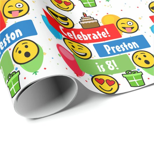 絵文字カラフル誕生日パーティーキッズまたは男の子カスタムたち ラッピングペーパー (ロールコーナー)