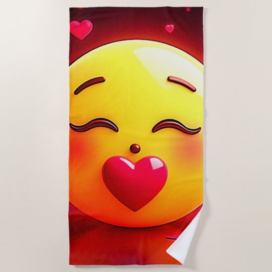 絵文字キスをするの吹ハート ビーチタオル (正面)