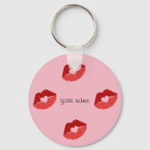絵文字キスをする唇と「お名前はこちら」 キーホルダー (正面)