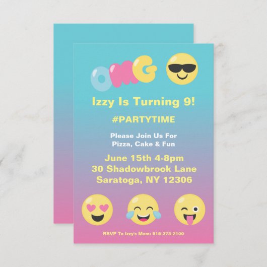 絵文字グラデーションガーリー誕生日招待状 招待状 (正面/裏面)