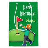 絵文字ゴルフハッピーバースデーグリーン ミディアムペーパーバッグ (正面)