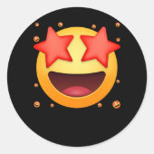 絵文字スターが星を叩いた目を笑顔にする顔星空 ラウンドシール (正面)