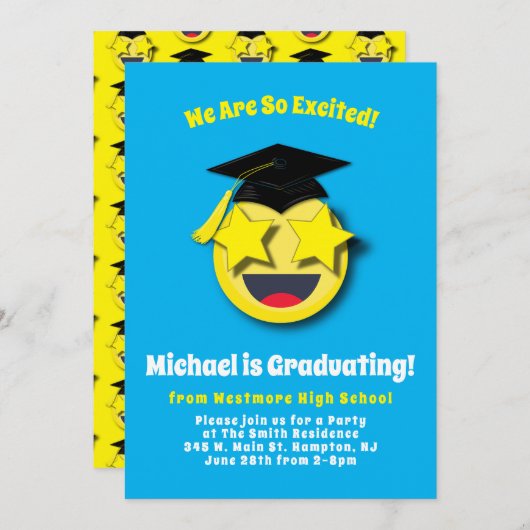 絵文字スターアイズキュート卒業パーティー 招待状 (正面/裏面)