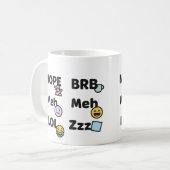 絵文字スラングおもしろいマグ – Nope Meh LOL BRB Zzz コーヒーマグカップ (正面左)