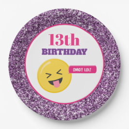 絵文字ティーン誕生日パープルラメペーパープレート ペーパープレート
