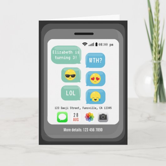 絵文字テーマバーチャルバースデーパーティー 招待状 (正面)