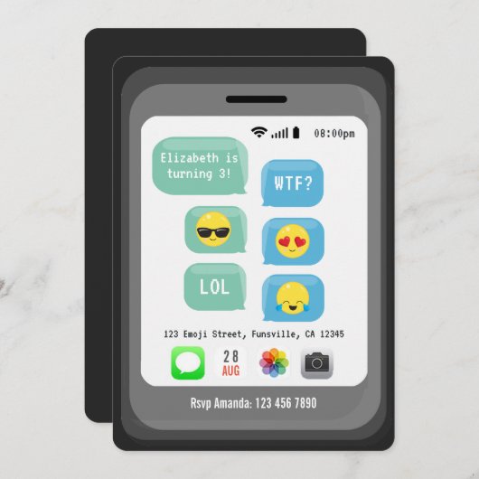 絵文字テーマ誕生会 招待状 (正面/裏面)