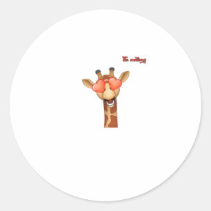 絵文字ハッピーラブアイズgiraffe顔 ラウンドシール