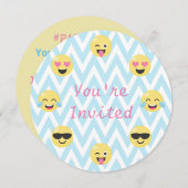 絵文字バースデーパーティー招待状(丸/封筒) 招待状 (正面/裏面)