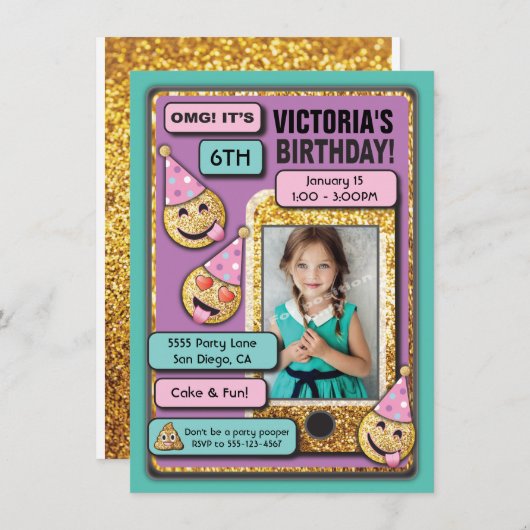 絵文字バースデーパーティー携帯電話文字招待 招待状 (正面/裏面)