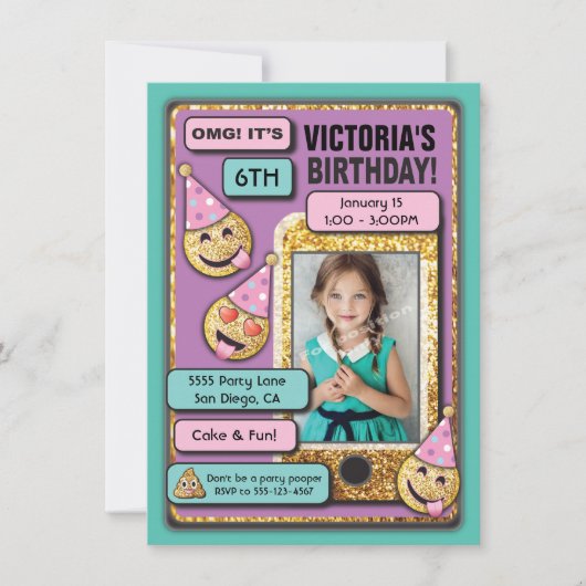 絵文字バースデーパーティー携帯電話文字招待 招待状 (正面)