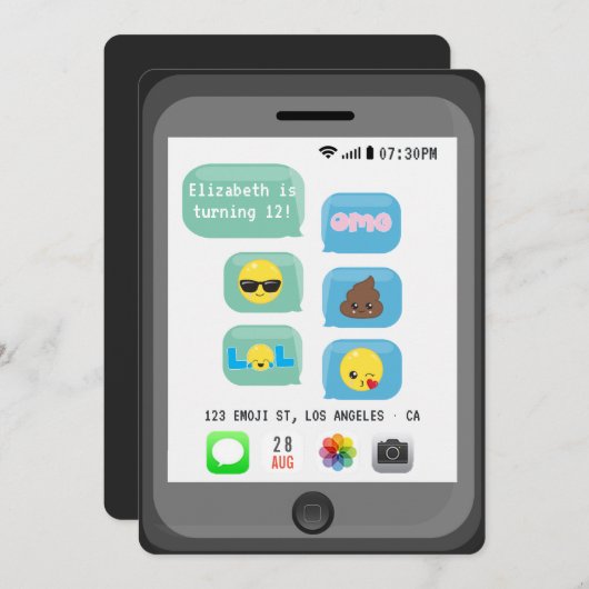 絵文字バースデーパーティー 招待状 (正面/裏面)