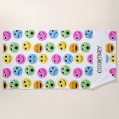 絵文字パーソナライズされた顔カラフルパターン(の模様が)ある ビーチタオル (正面)