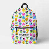 絵文字パーソナライズされた顔カラフルパターン（の模様が）ある プリントバックパック (正面)