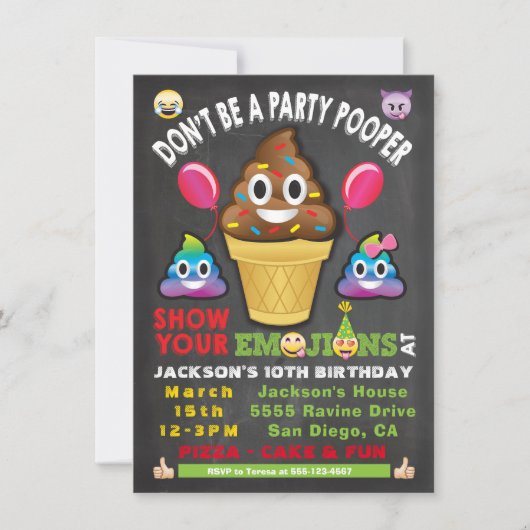 絵文字パーティーアイスクリームポーパー誕生日招待状 招待状 (正面)