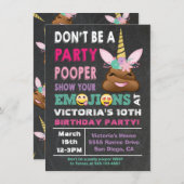 絵文字パーティーポーパーユニコーン誕生日招待状 招待状 (正面/裏面)