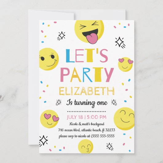 絵文字ファーストバースデーパーティー招待カード 招待状 (正面)