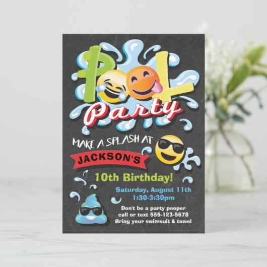 絵文字プールパーティー誕生日 招待状 (スタンド正面)